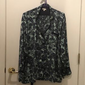 PJLUXE pajamas in mint green and navy leaf pattern